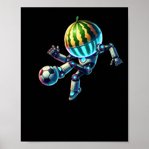 Robot Watermeloen Hoofd Voetbal Voetbal Dribbelen Poster