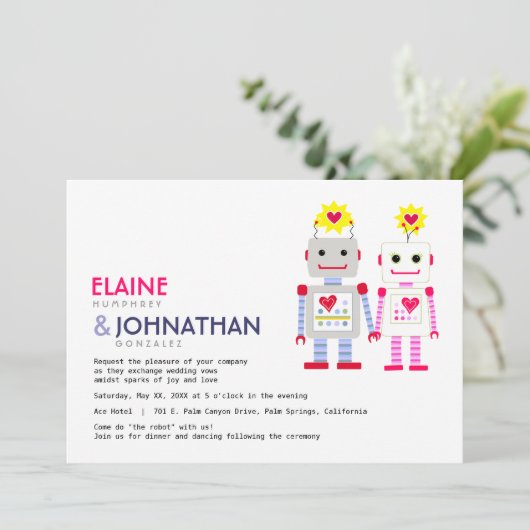 Robot Wedding Invitation Kaart (Staand voorkant)