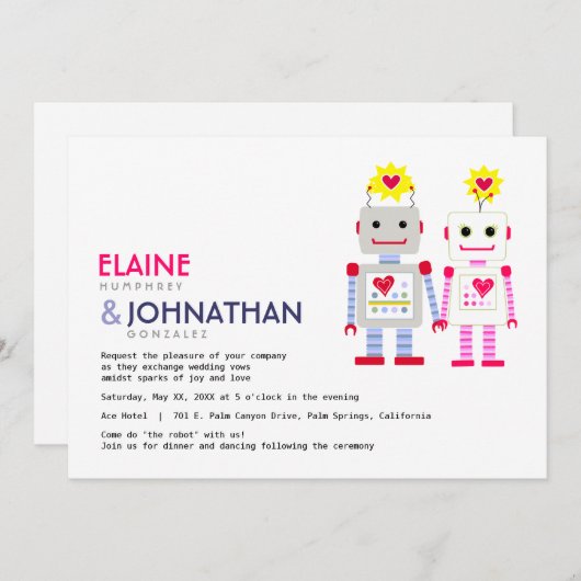 Robot Wedding Invitation Kaart (Voorkant / Achterkant)