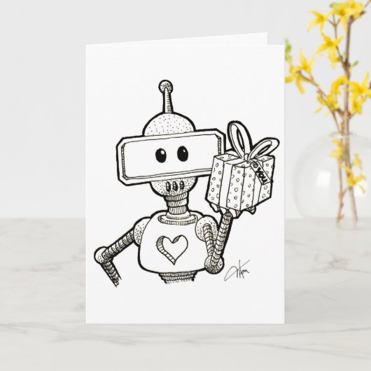Robot Wenskaart Kaart (Gele Bloem)