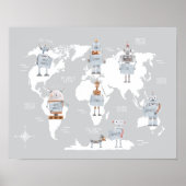 Robot Wereldkaart, Wereldkaart Jongenskamer Poster (Voorkant)