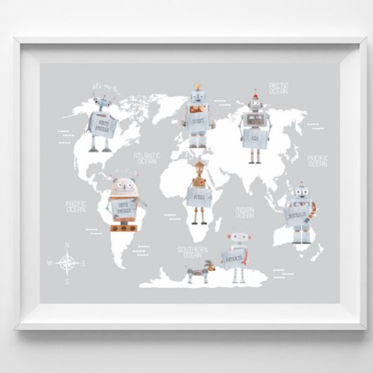 Robot Wereldkaart, Wereldkaart Jongenskamer Poster