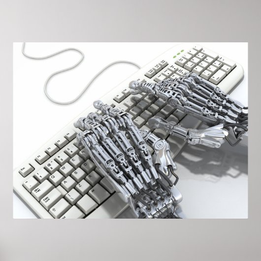 Robot werkt op de computer poster (Voorkant)