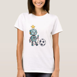 Robot with Christmas lights playing soccer T-shirt