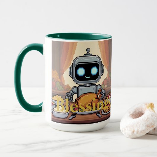 Robot Zegeningen Thanksgiving Dinner Mok (Met donut)