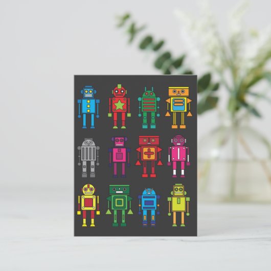 Roboter Geschenk Robotik Retro Spielzeug Spaß Briefkaart (Staand voorkant)