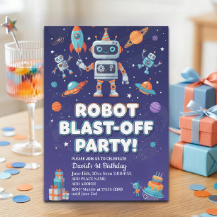 Robotfeestje in de ruimte 1e verjaardag kaart