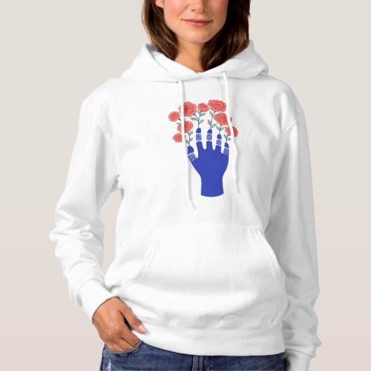 Robothand met bloeiende Rozen artwork Hoodie (Voorkant)