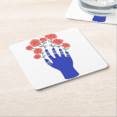 Robothand met bloeiende Rozen artwork Kartonnen Onderzetters (Schuin)