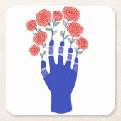 Robothand met bloeiende Rozen artwork Kartonnen Onderzetters (Voorkant)