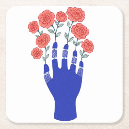 Robothand met bloeiende Rozen artwork Kartonnen Onderzetters