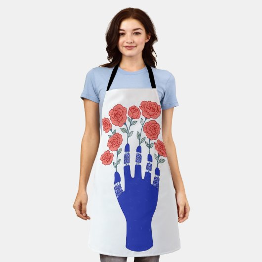 Robothand met bloeiende Rozen artwork Schort (Gedragen)