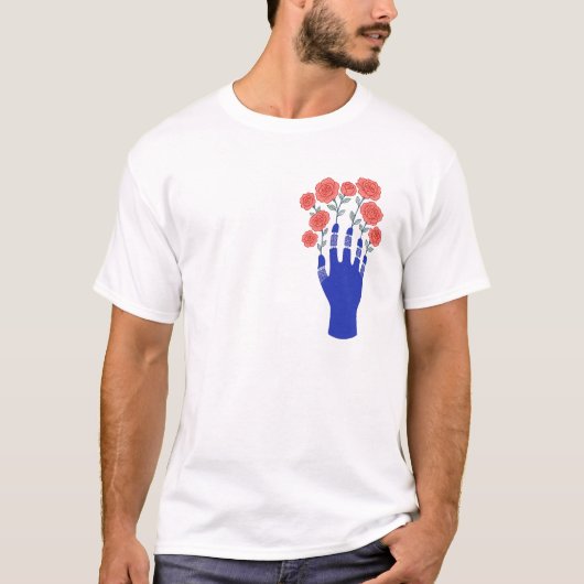Robothand met bloeiende Rozen artwork T-shirt (Voorkant)