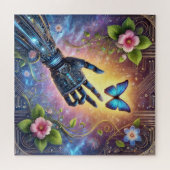 Robothand & Vlinder AI Natuur Harmonie Legpuzzel (Horizontaal)