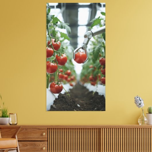 Robotic arms precisely pick ripe tomatoes  canvas afdruk (Insitu (Woonkamer))