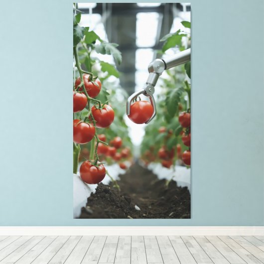 Robotic arms precisely pick ripe tomatoes  canvas afdruk (Insitu (Houten vloer))