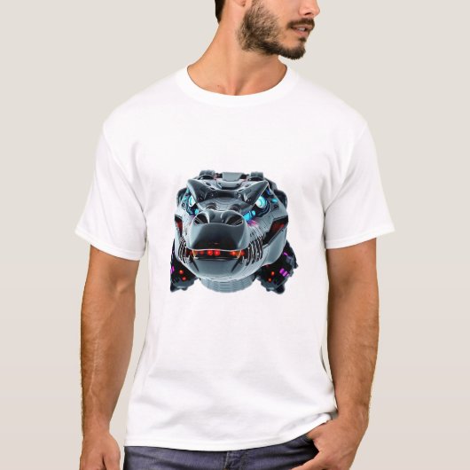 Robotic Crocodile Gezicht Illustratie T-shirt (Voorkant)
