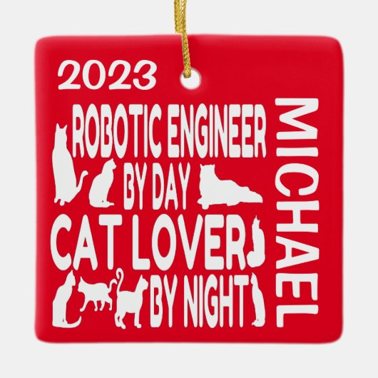Robotic Engineer houdt van Cats CUSTOM Keramisch Ornament (Voorkant)