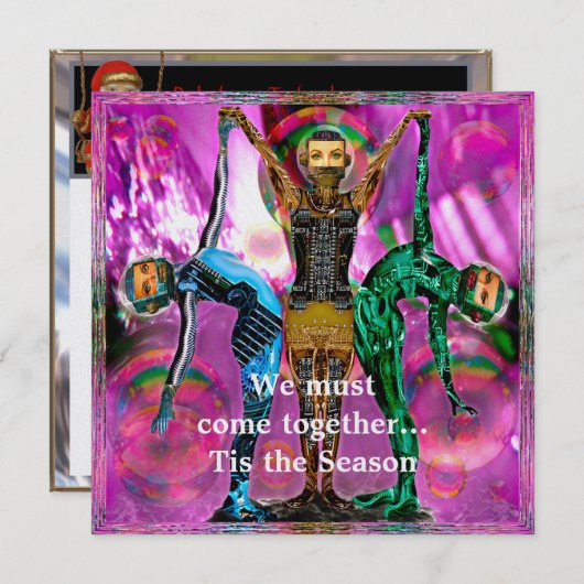 Robotic kerstparty uitnodigen kaart (Voorkant / Achterkant)