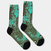 Robotic PCB Microchip Turquoise Geek met monogram Sokken (Rechts)