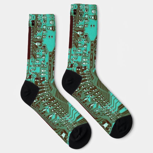 Robotic PCB Microchip Turquoise Geek met monogram Sokken (Rechts)