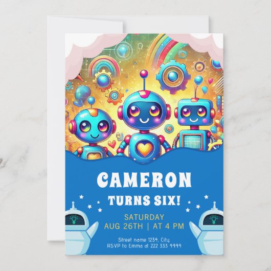 Robotica party verjaardagsuitnodiging kaart (Voorkant)