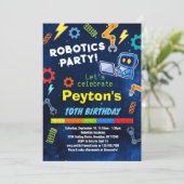 Robotica Verjaardagsfeestuitnodiging voor kinderen Kaart (Staand voorkant)