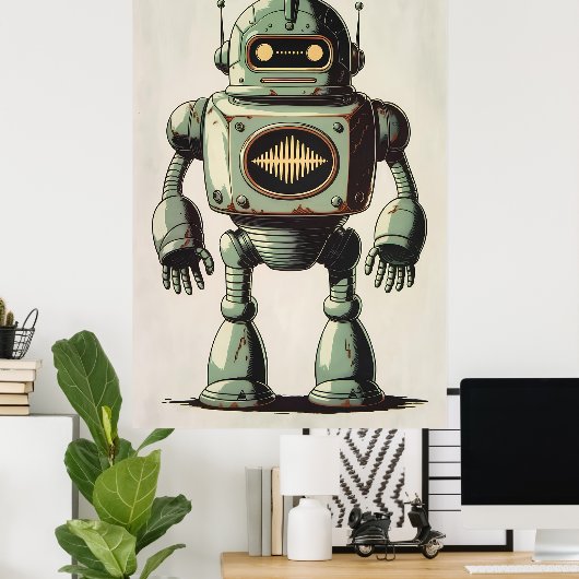  robotillustratie - Retro Sci-Fi-illustraties Poster (Thuiskantoor)