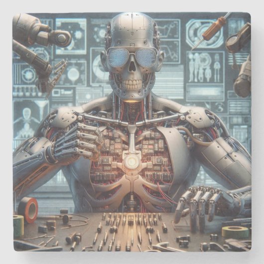 Robotingenieur Stenen Onderzetter (Voorkant)