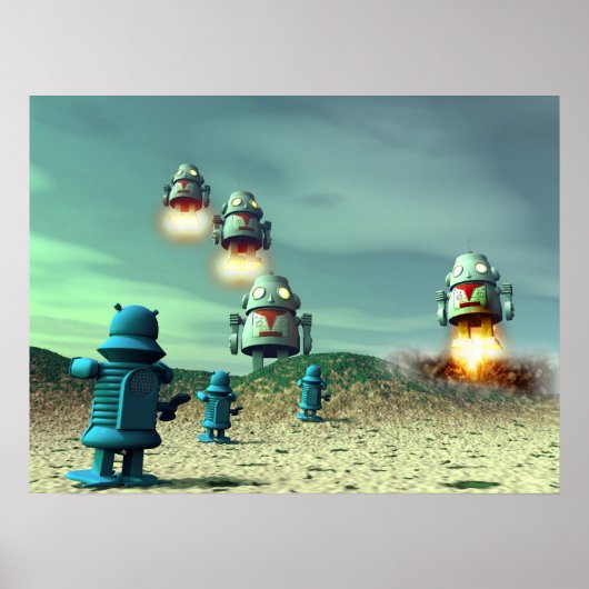 Robotinvasie vanaf boven V2-Poster Poster (Voorkant)