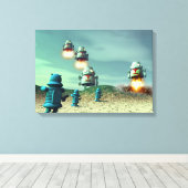 Robotinvasie vanaf boven V2 verrekte canvasprin Canvas Afdruk (Insitu (Houten vloer))