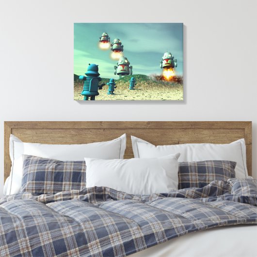 Robotinvasie vanaf boven V2 verrekte canvasprin Canvas Afdruk (Insitu (Slaapkamer))