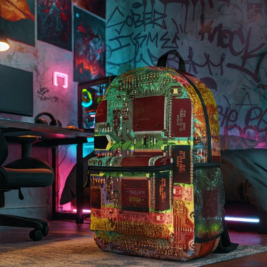 Robotische naam van geek en Glitch printplaat Bedrukte Rugzak