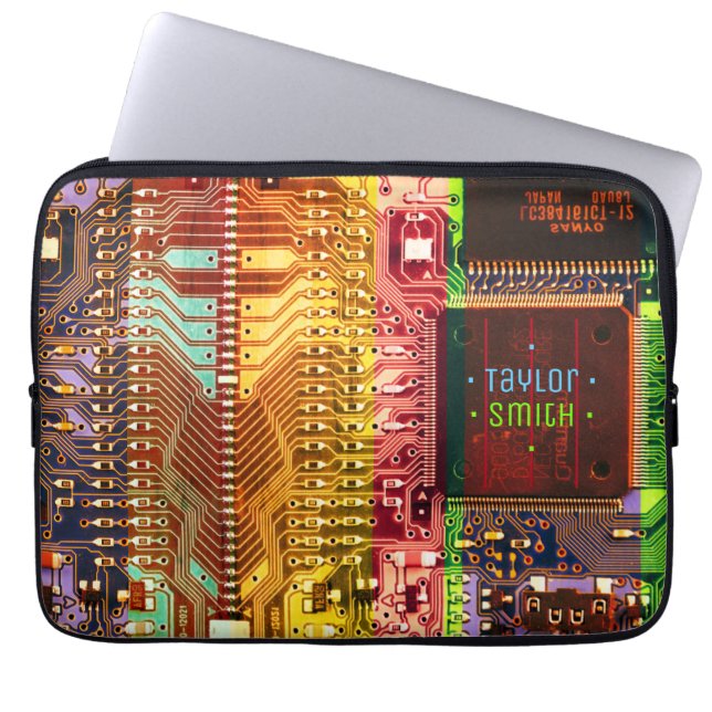 Robotische naam van geek en Glitch printplaat Laptop Sleeve (Voorkant)