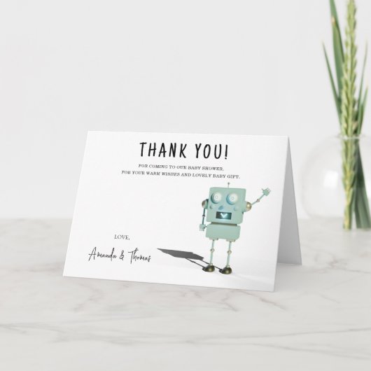 Robotjongen Baby Shower - dank je Bedankkaart (Voorkant)