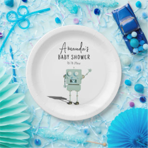 Robotjongen Baby Shower Papieren Bordje