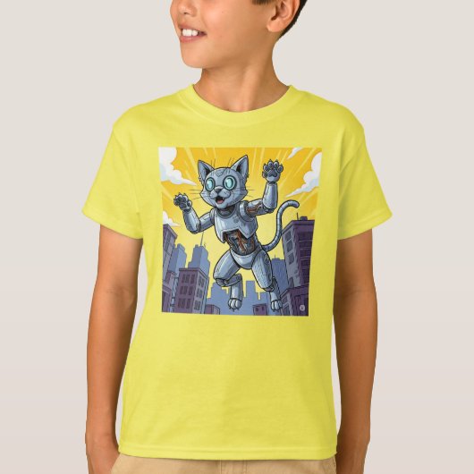Robotkat die amok maakt in de stad! t-shirt (Voorkant)