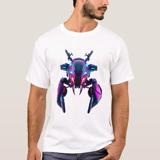 Robotkreeft gezicht neonkunst t-shirt (Voorkant)