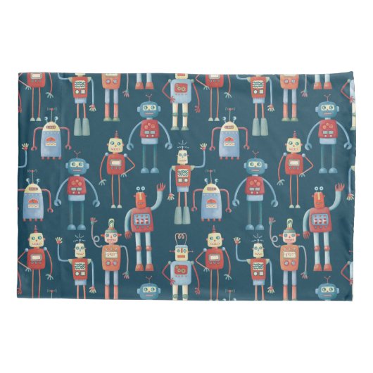 Robotpatroon, stijl Retro Robot, 1950 Kussensloop (Achterkant-Links)