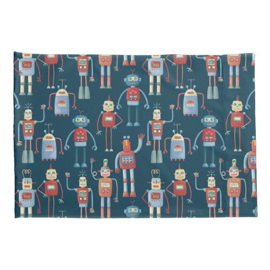 Robotpatroon, stijl Retro Robot, 1950 Kussensloop (Achterkant-Rechts)