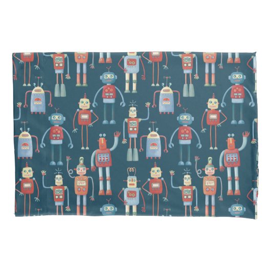 Robotpatroon, stijl Retro Robot, 1950 Kussensloop (Voorkant-Links)