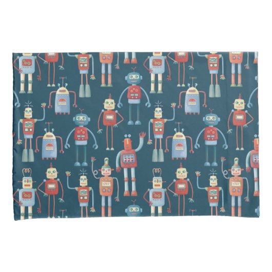 Robotpatroon, stijl Retro Robot, 1950 Kussensloop (Voorkant-Rechts)