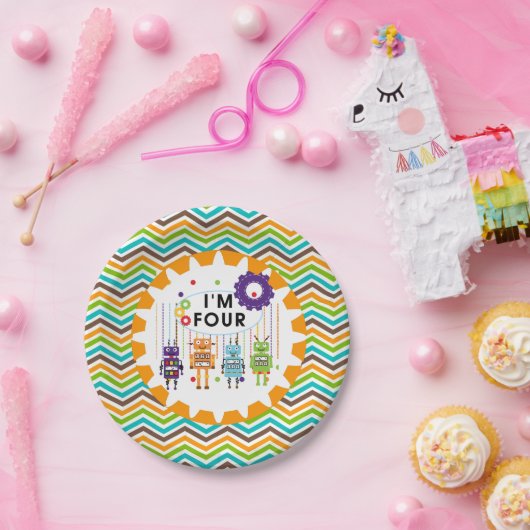 Robots 4th Birthday Paper Borden Papieren Bordje (Feest)