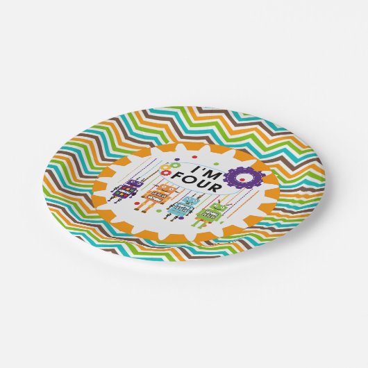 Robots 4th Birthday Paper Borden Papieren Bordje (Gekanteld)