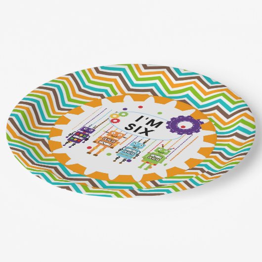 Robots 6th Birthday Paper Borden Papieren Bordje (Gekanteld)