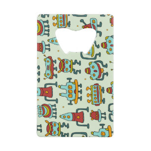 Robots Aliens Patroon Illustratie Creditkaart Flessenopener