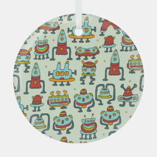 Robots Aliens Patroon Illustratie Glas Ornament