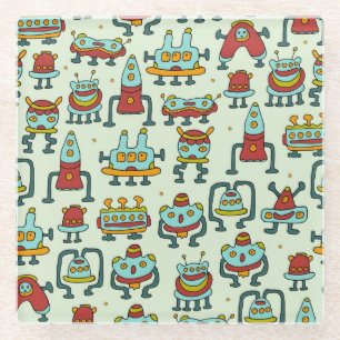 Robots Aliens Patroon Illustratie Glazen Onderzetter