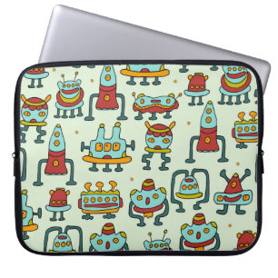 Robots Aliens Patroon Illustratie Laptop Sleeve