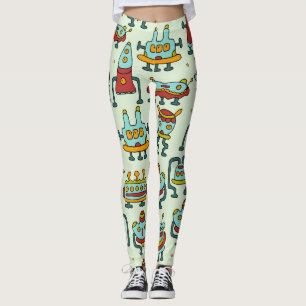 Robots Aliens Patroon Illustratie Leggings